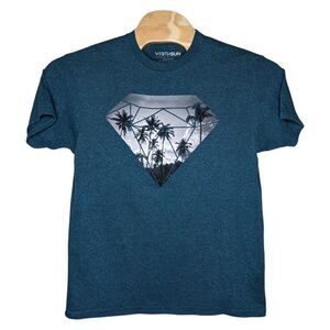 Fifth Sun Mens T‎ Shirt Size Large Blue Diamond Palm Trees Graphic Short Sleeve